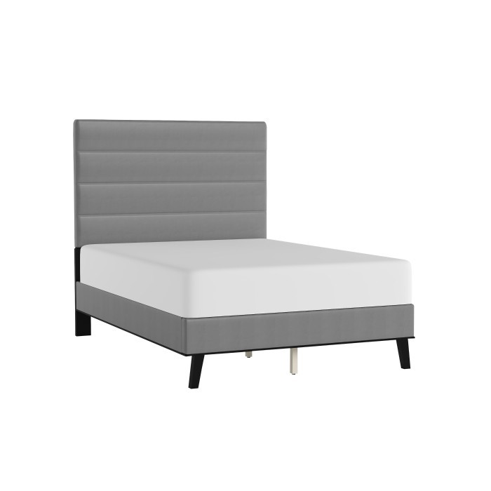 Horizontal Channel Grey Vinyl Platform Bed