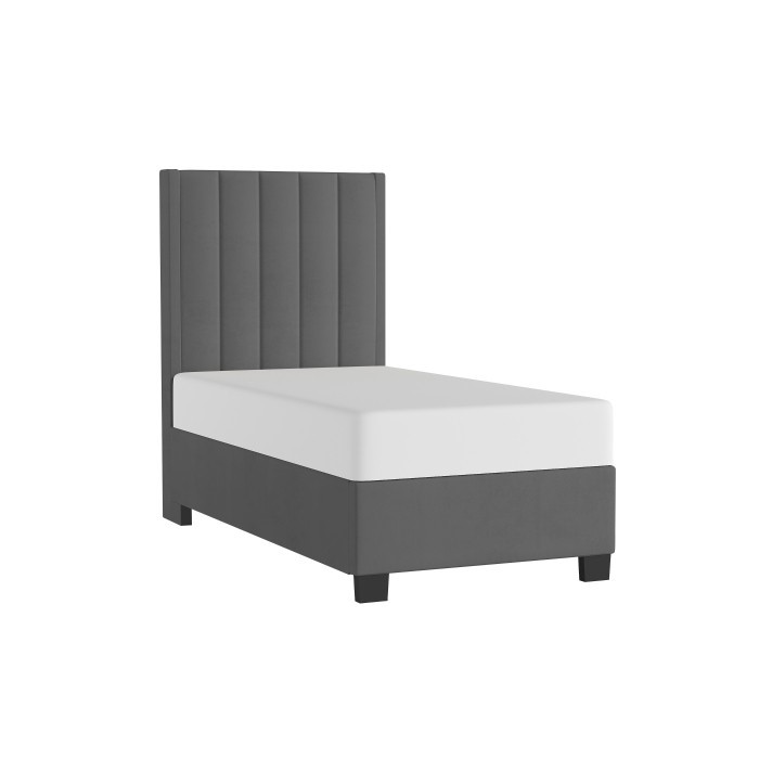 Upholstered Vertical Channel Charcoal Color Platform Bed
